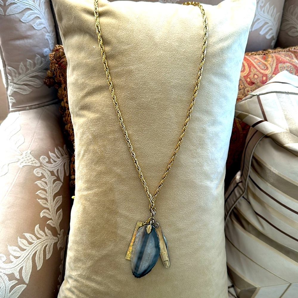 Fabulous necklace vintage pen knife  agate  brass peacemaker gorgeous charm